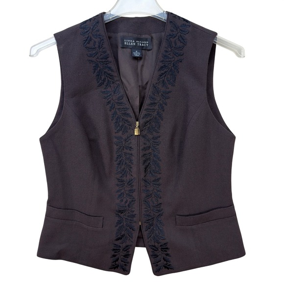 Linda Allard Ellen Tracy Tops - Linda Allard Ellen Tracy Vest Women 8 Embroidered Wool Contemporary Quiet Luxury